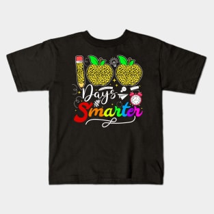 Cute 100th Day Of School 100 Days Smarter Leopard Rainbow Boys Girls Kids T-Shirt